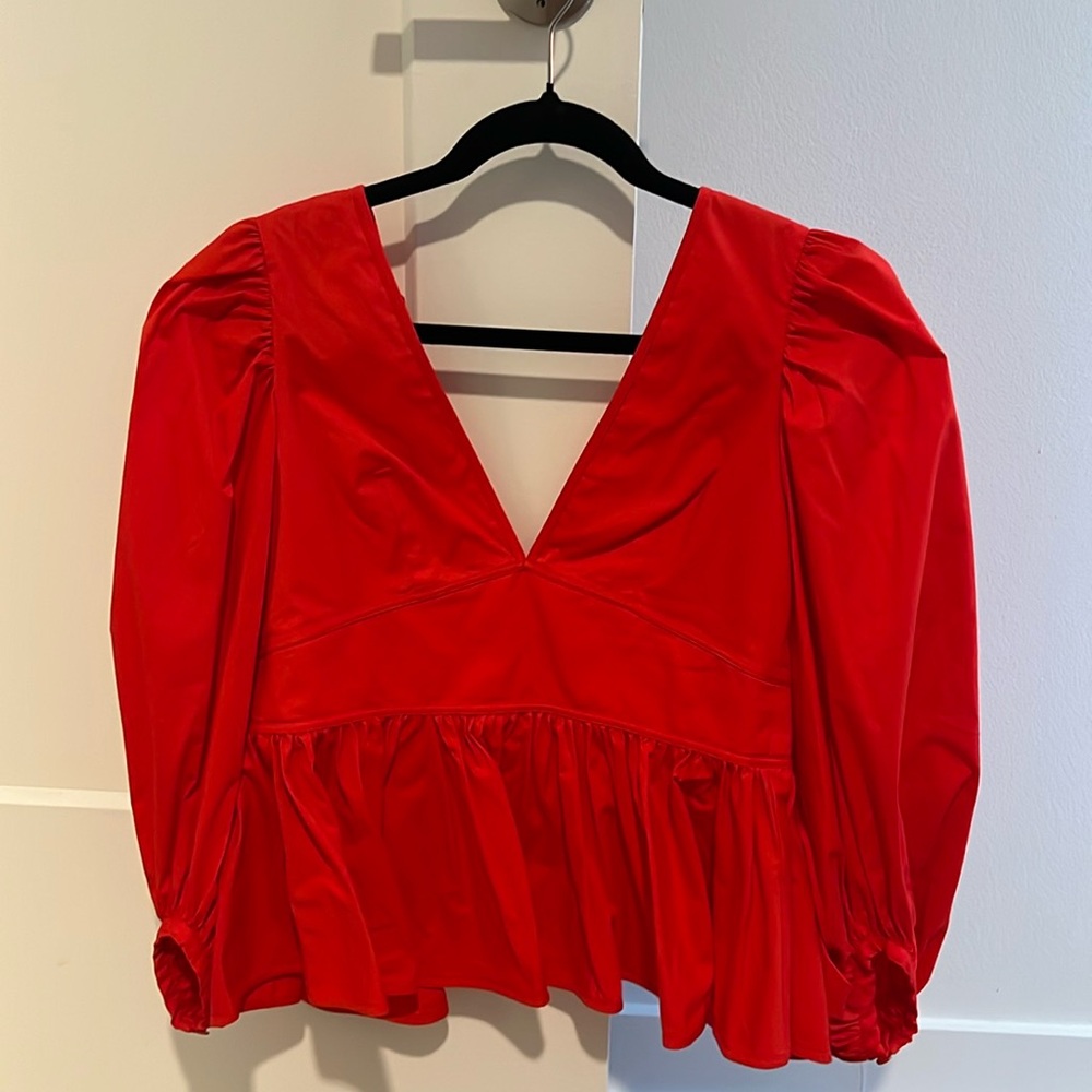 Red V-cut blouse